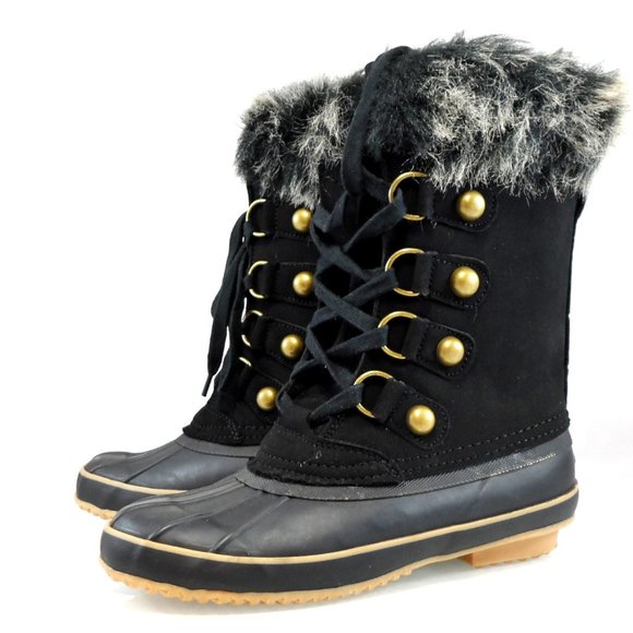 NEW Juicy Couture Waterproof Lace-Up Faux Fur Trim Duck Toe Winter Snow Boot 6 - Picture 8 of 11